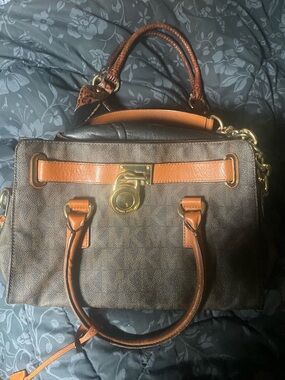 Michael Kors Brown and Tan Leather Satchel with Gold Hardware